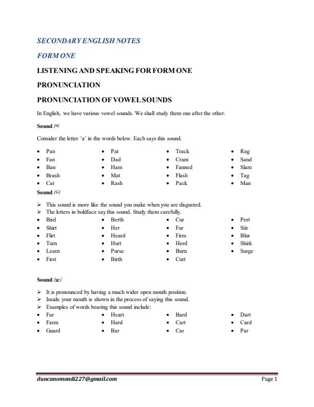 Page 1 – Comprehensive and simplified English Notes Form 1 with exercises. – Kenyaplex