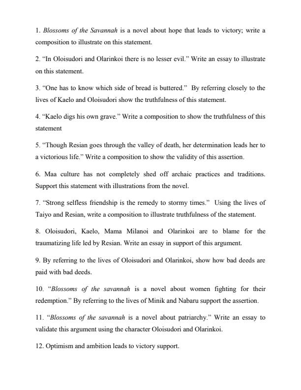 Page 1 – Blossoms of the Savannah Sample Essays – Kenyaplex