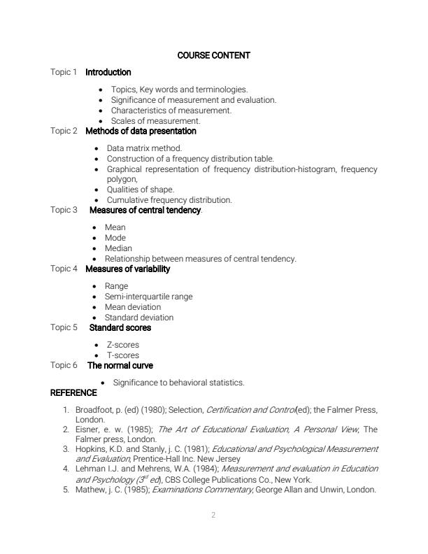 Page 2 – PSY 311: Measurement and Evaluation Notes – Kenyaplex
