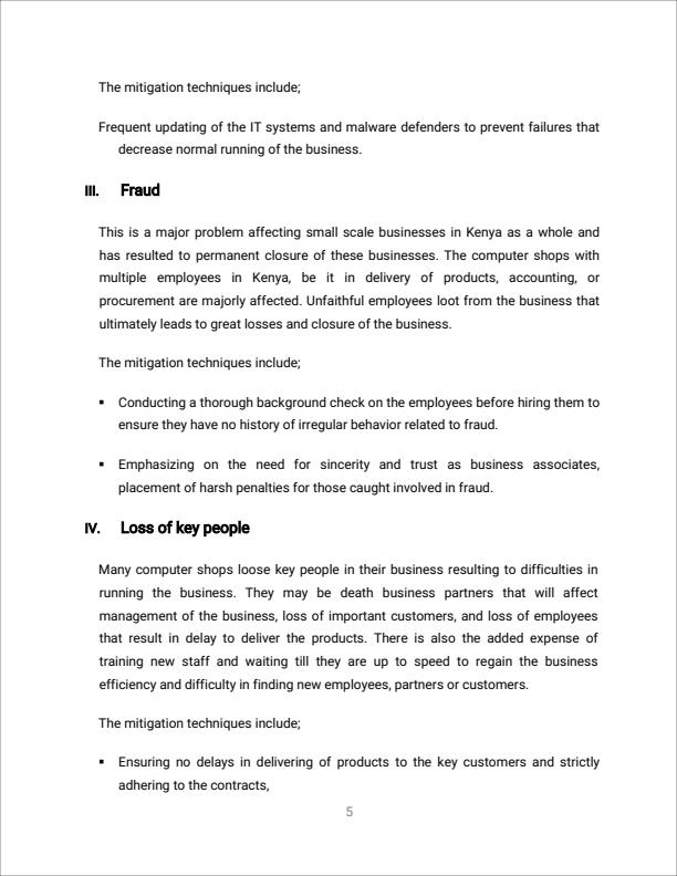 Page 2 – Explain the various risks that are likely to affect a computer hardware shop in Kenya and suggest how  each risk can be mitigated – Kenyaplex