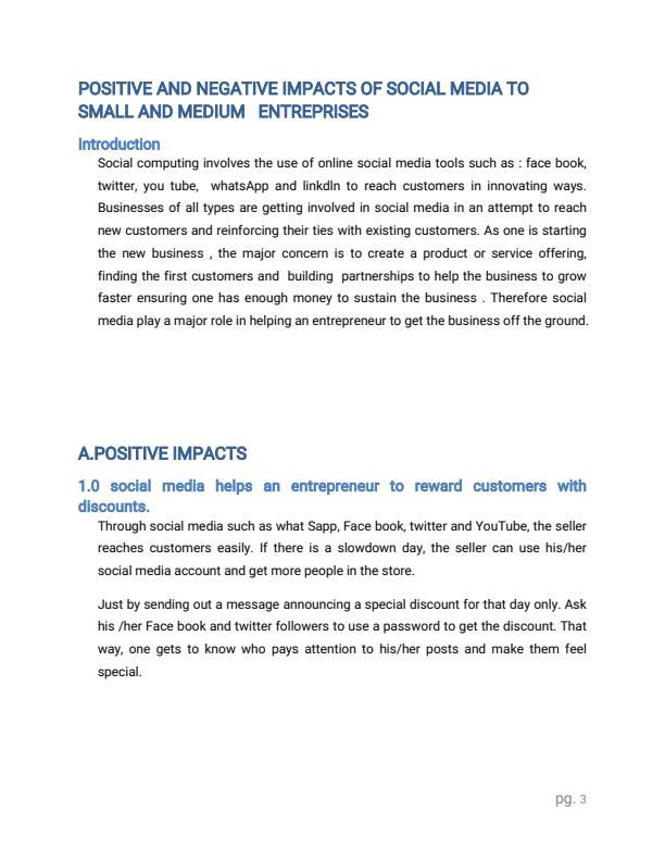 Page 1 – Discuss the negative and positive impacts of social media on SMEs in Kenya – Kenyaplex