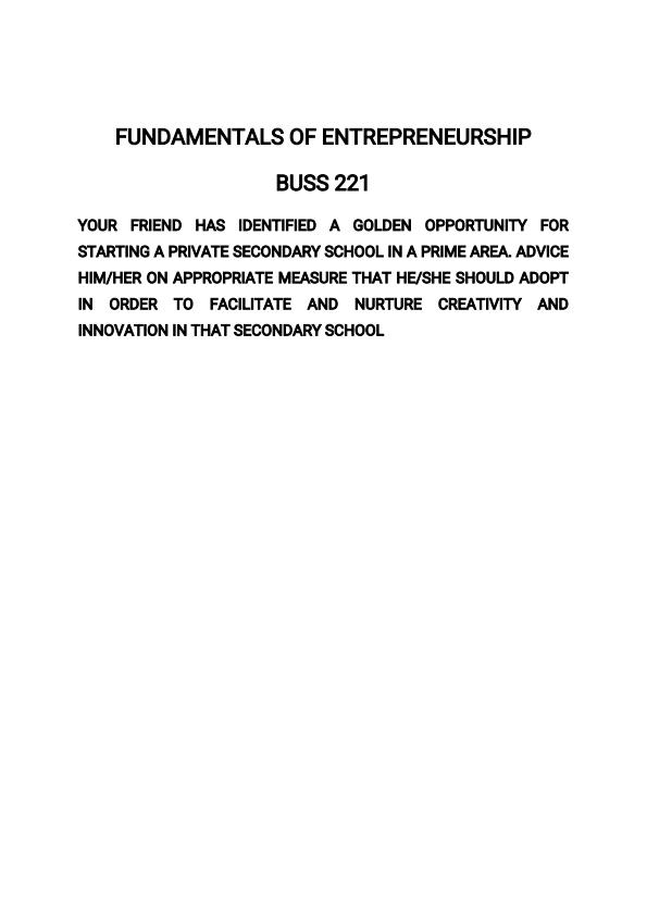 Page 1 – Measures to adopt to facilitate and nurture creativity and innovation in a Secondary School – Kenyaplex