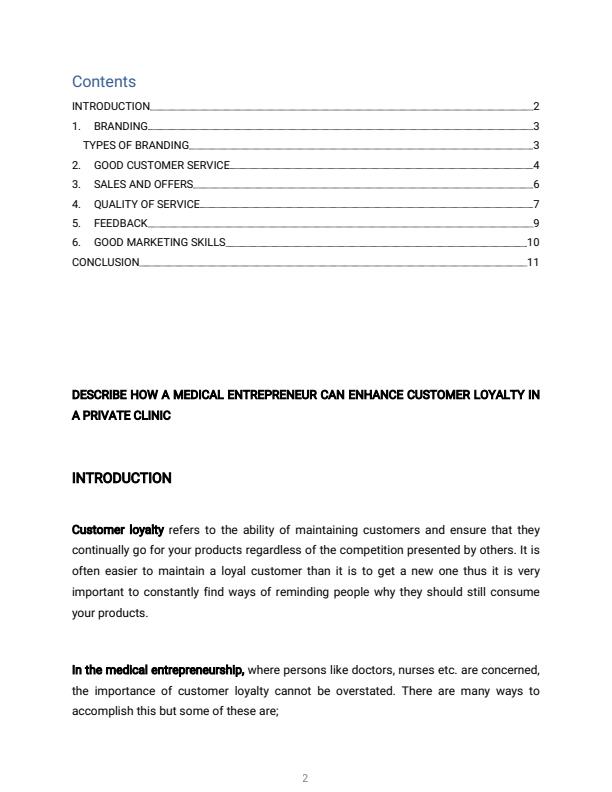 Page 1 – Describe how a medical entrepreneur can enhance customer loyalty in a private clinic – Kenyaplex