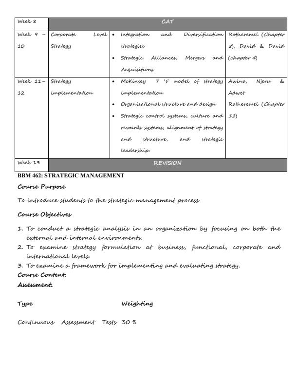 Page 2 – BBM 462: Strategic Management Notes 4th Year – Kenyaplex