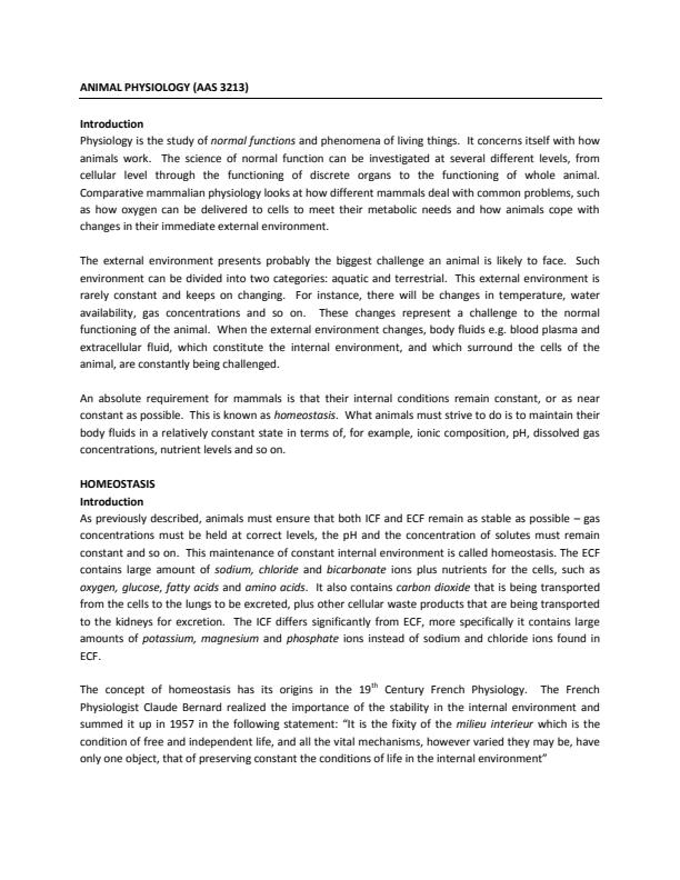 Page 1 – AAS 3213: Animal Physiology Notes – Kenyaplex