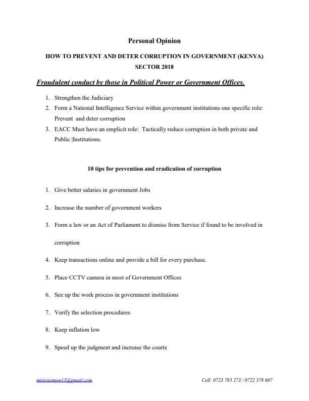 Page 1 – How to prevent and deter corruption in government (Kenya) sector 2018 – Kenyaplex