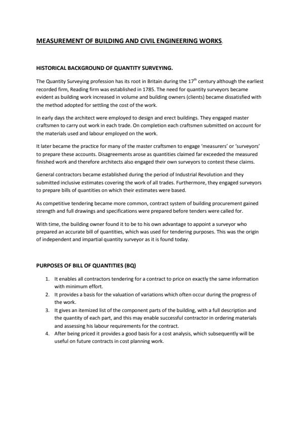 Page 1 – Measurement of Building and Civil Engineering Works Notes – Kenyaplex