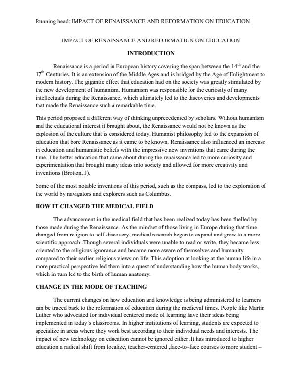 Page 1 – Impact of Renaissance and Reformation on Education – Kenyaplex