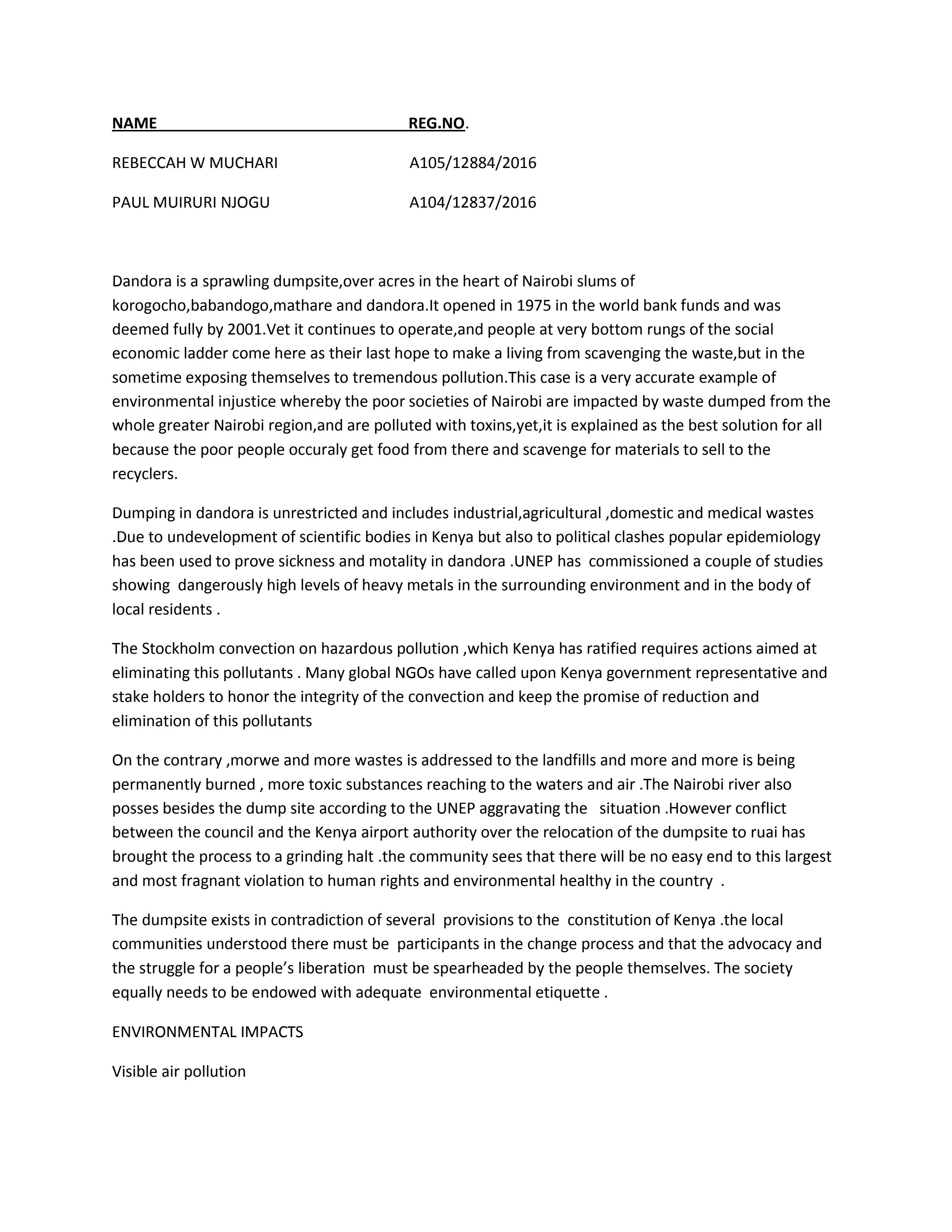 Page 1 – AEM 205: Pollution Science - How to control landfills pollution in Kenya – Kenyaplex