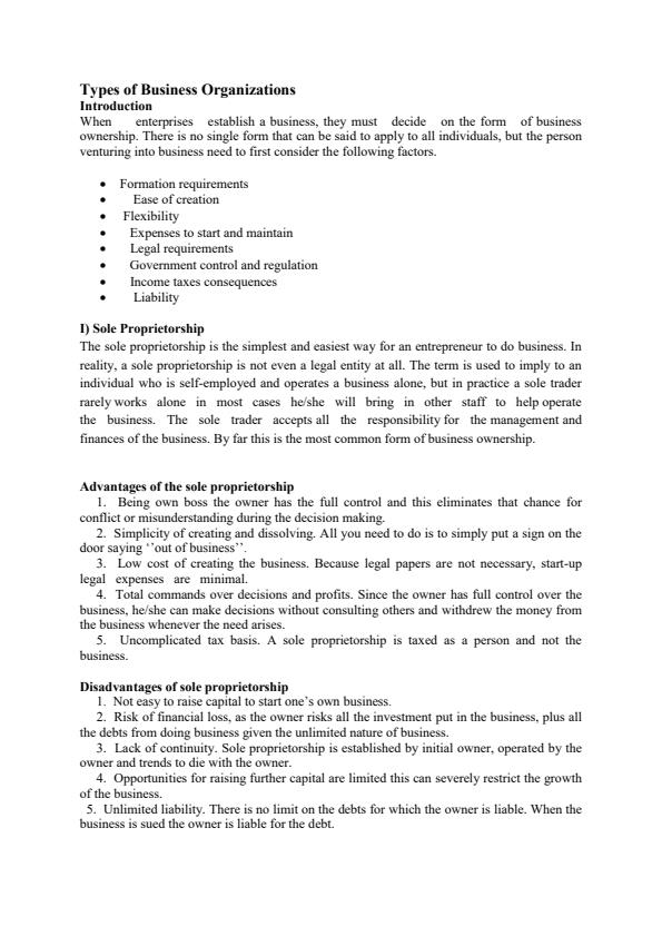 Page 1 – Types of Business Organisations Notes – Kenyaplex