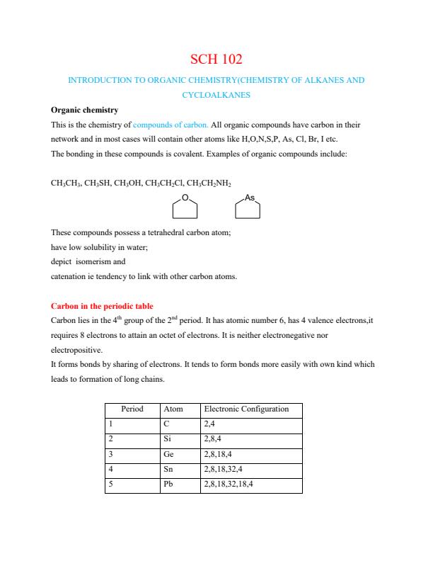 Page 1 – Sch 102: Organic Chemistry Notes – Kenyaplex