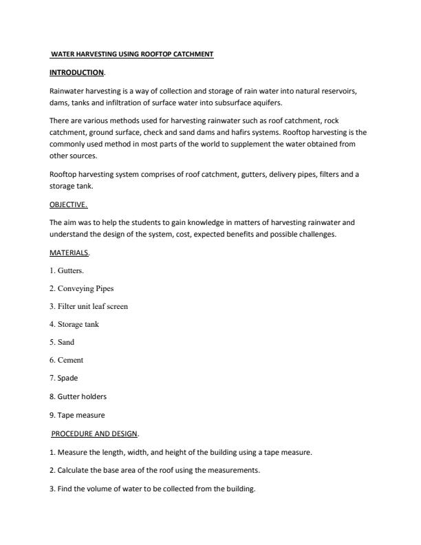 Page 1 – AWM 307 : Water Harvesting and Alternative Sources of Water - Water Harvesting Using Rooftop Catchment – Kenyaplex