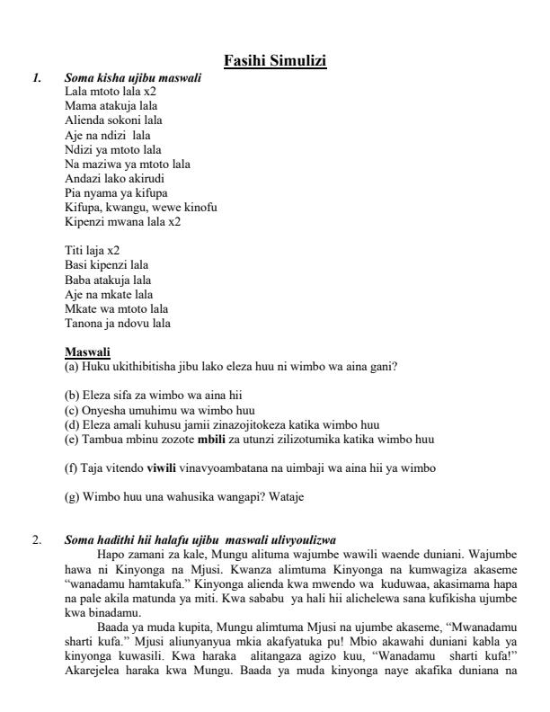 Page 1 – Maswali ya Marudio ya Fasihi Simulizi – Kenyaplex