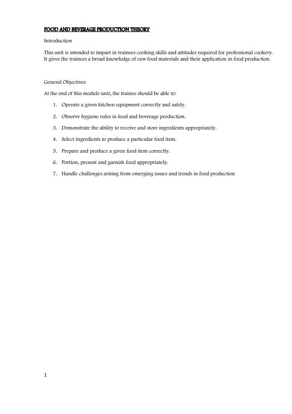 Diploma in Food and Beverage Course Training Manual/Notes 3360