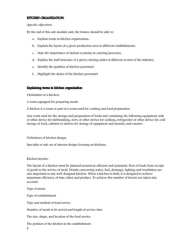 Page 2 – Diploma in Food and Beverage Course Training Manual/Notes – Kenyaplex