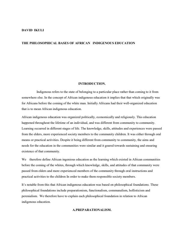 Page 1 – The Philosophical Bases of African Indigenous Education – Kenyaplex