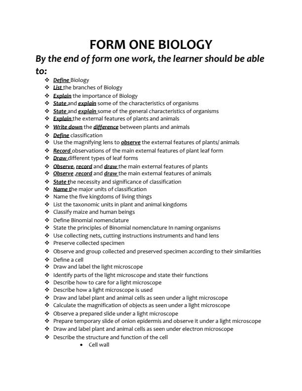 Biology Form 1 Notes Simplified and Comprehensive 3403