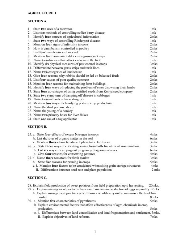 Page 1 – Agriculture KCSE Revision Booklet – Kenyaplex