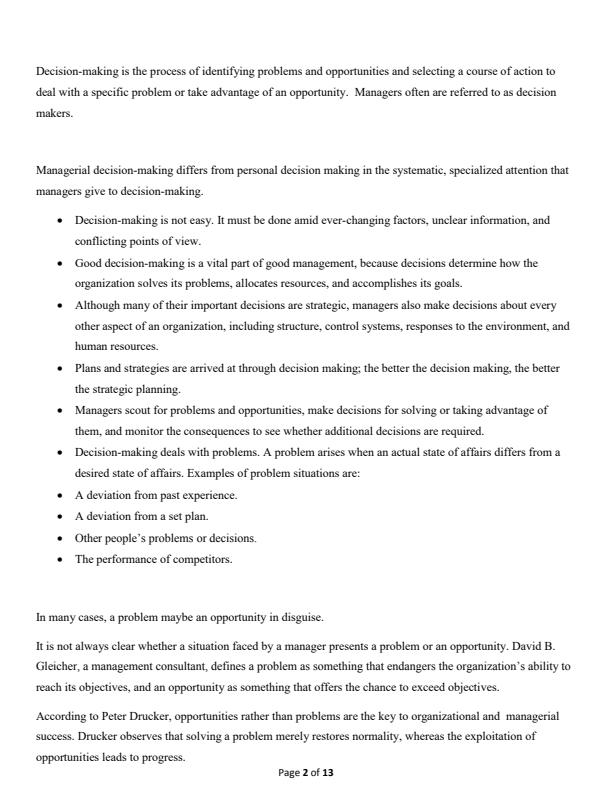 Page 2 – BBA 820: Managerial Functions - Types of decisions, Process of decision making, Methods of decision making – Kenyaplex