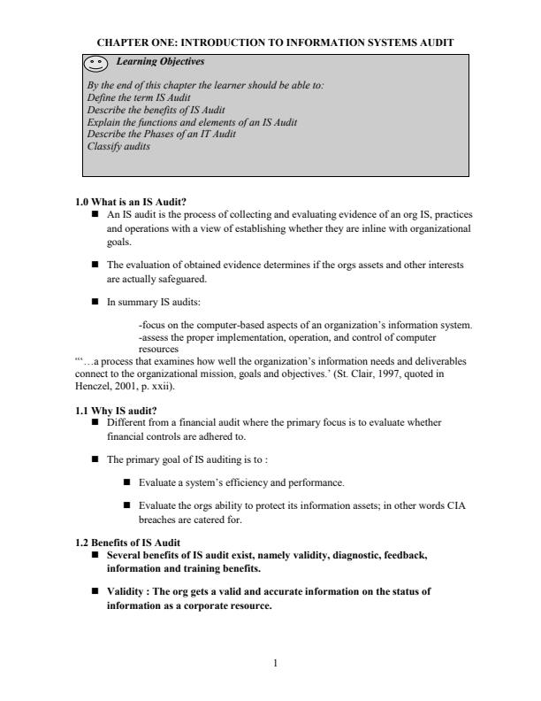 Page 1 – BIT 4108: Information Systems Audit Notes – Kenyaplex
