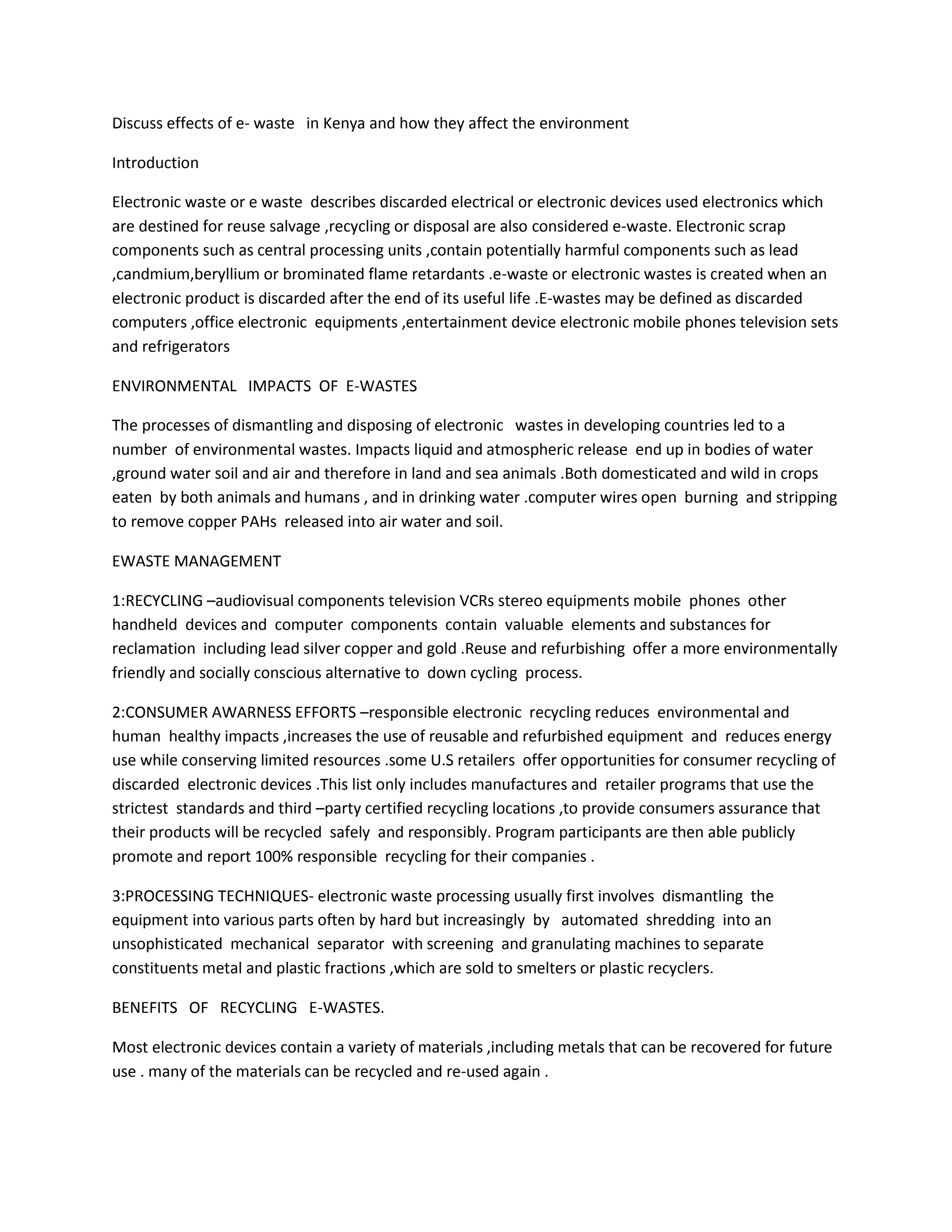 Page 1 – Discuss effects of ewaste in Kenya and how they affect the environment – Kenyaplex