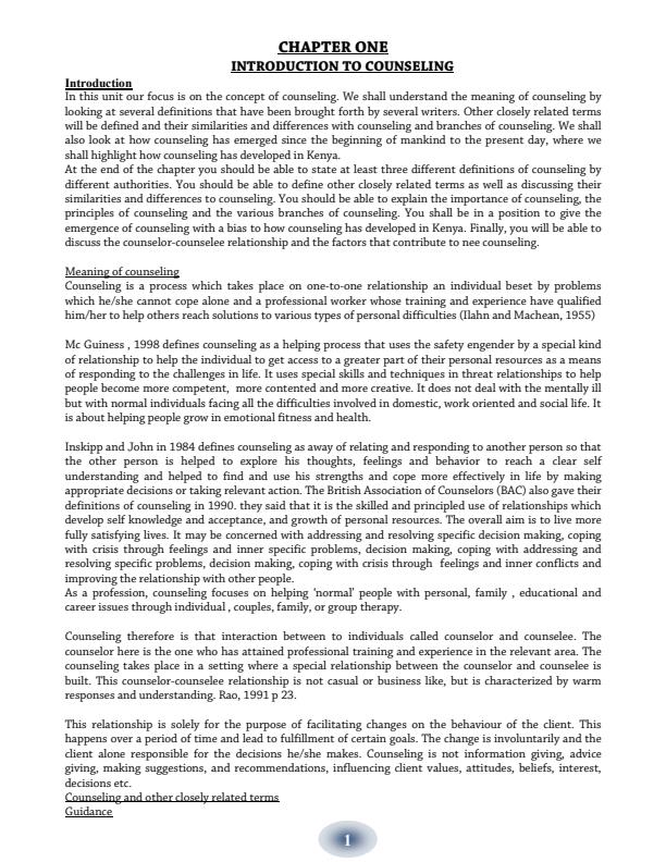 Page 1 – Counseling Psychology Notes for Social work students  – Kenyaplex
