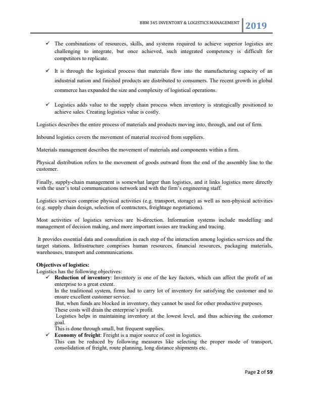 Page 1 – BBM 345: Inventory and Logistics Management Notes – Kenyaplex