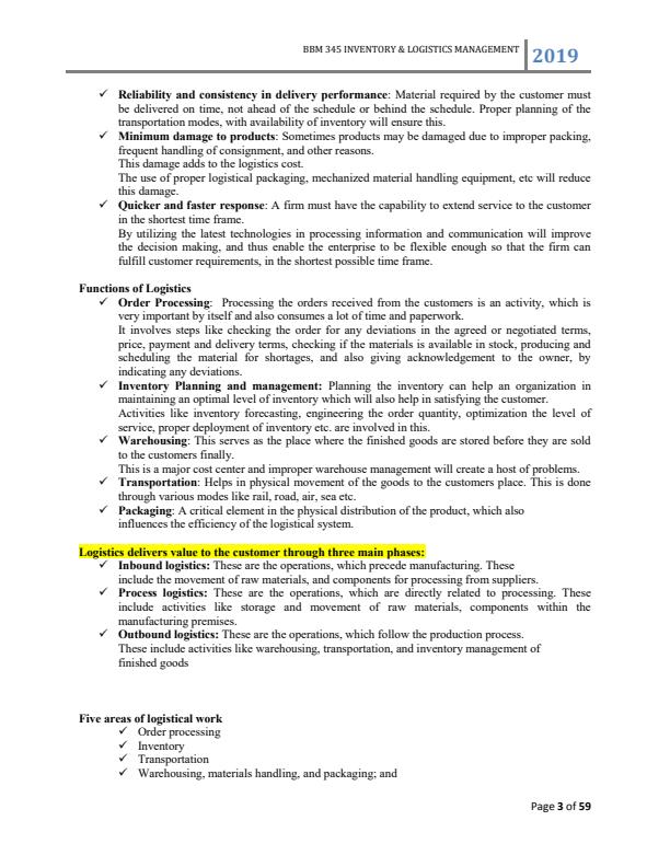 Page 2 – BBM 345: Inventory and Logistics Management Notes – Kenyaplex