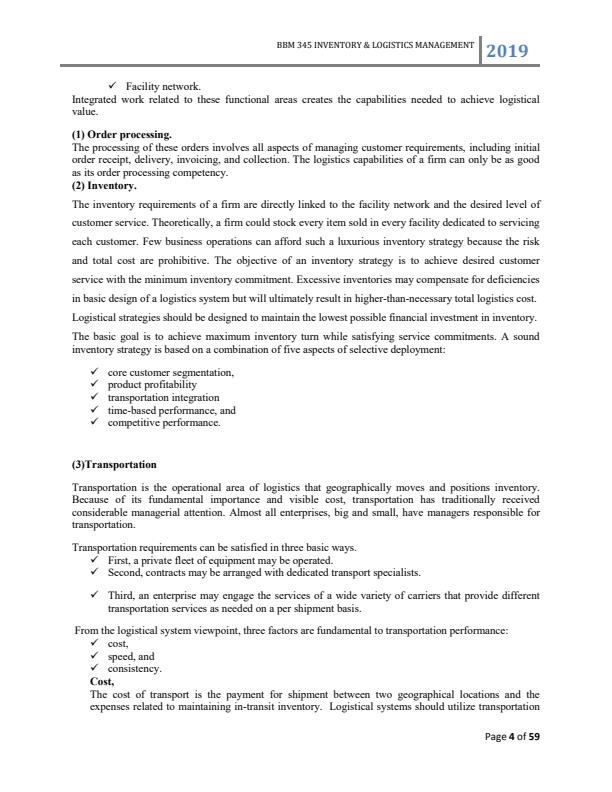 Page 3 – BBM 345: Inventory and Logistics Management Notes – Kenyaplex