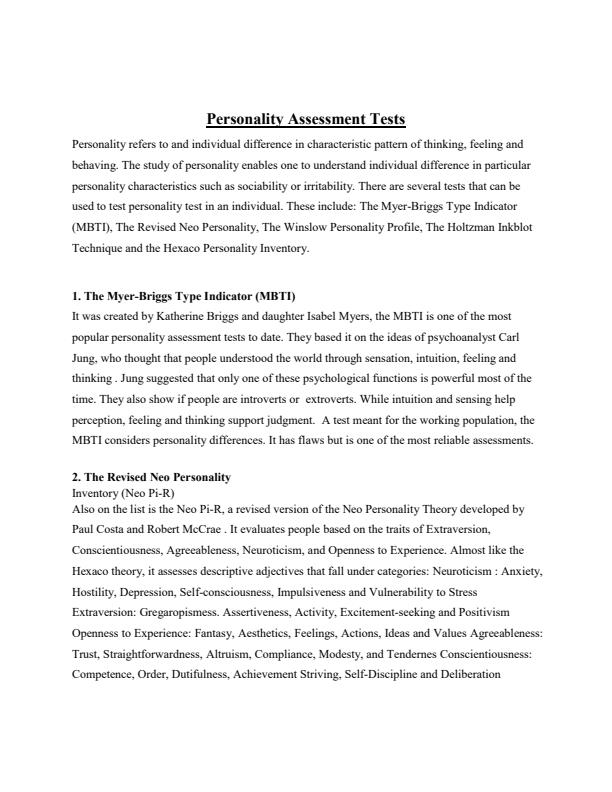 Page 1 – Types of Personality Assessment Tests – Kenyaplex
