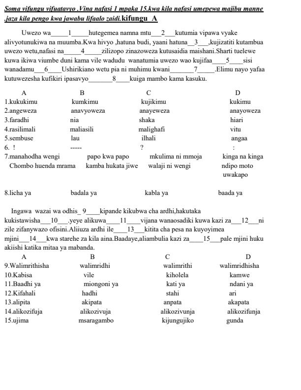 Page 1 – Vifungu Kate Vya Darasa La Nane Kuanzia Kifungu A Mpaka K – Kenyaplex