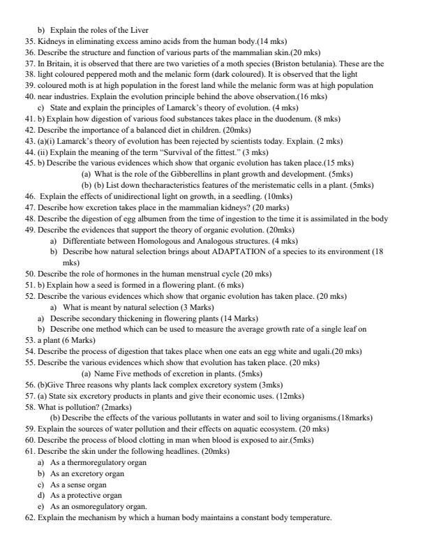 Page 2 – Biology Essay Questions on Adaptation and Evolution – Kenyaplex