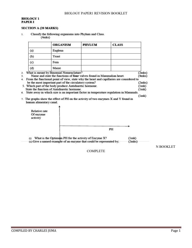Page 1 – New Biology Paper 1 Revision Booklet – Kenyaplex
