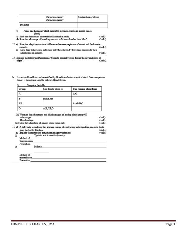 Page 3 – New Biology Paper 1 Revision Booklet – Kenyaplex