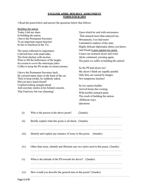Page 1 – Form 4 English April Holiday Assignment  – Kenyaplex