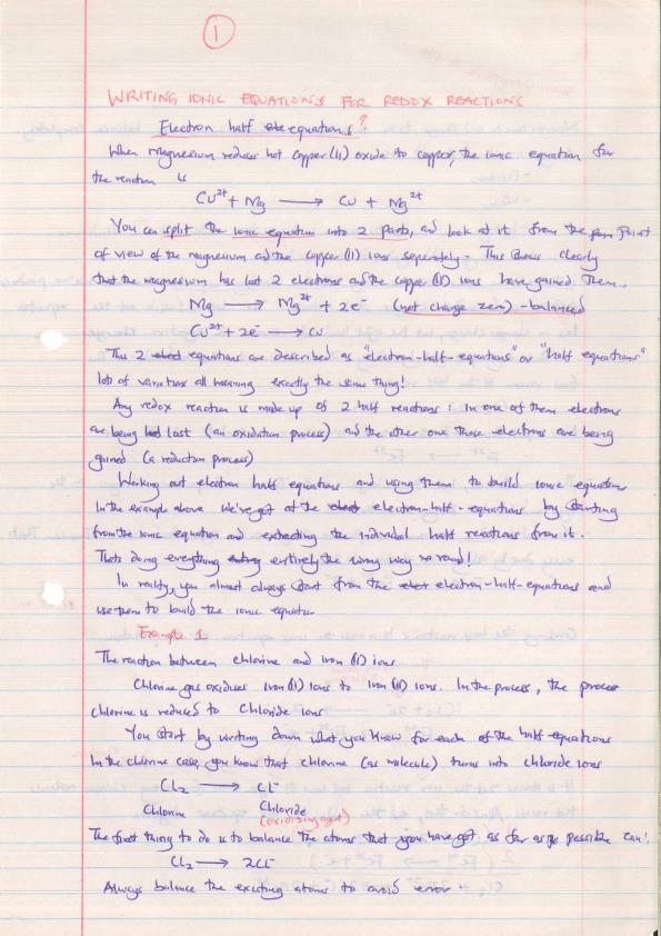 Page 1 – Analytical Chemistry Notes - Writing Ionic Equations For Redox Reactions – Kenyaplex