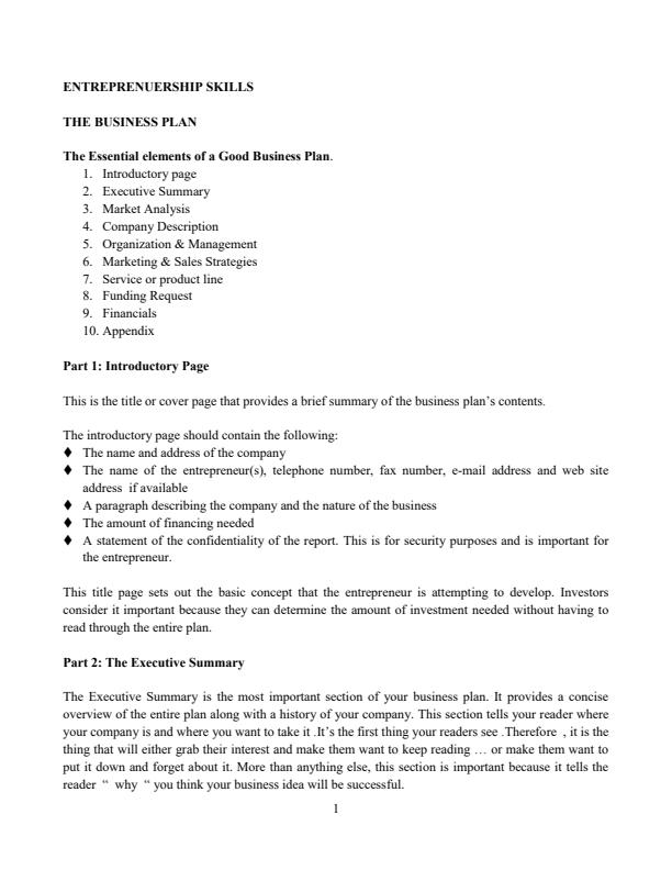 grade 10 business plan notes pdf