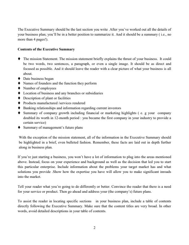 Page 2 – UCU 103:Entrepreneurship and Business Studies - Elements of Business Plan Notes – Kenyaplex