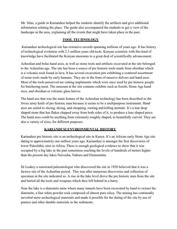 Page 1 – Using kariandusi prehistoric site, examine its Environmental history, tool technology and possible residents – Kenyaplex
