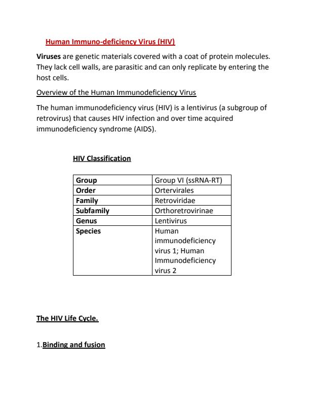 Page 1 – APH 4101: HIV/AIDS Awareness -  HIV Cycle Notes – Kenyaplex