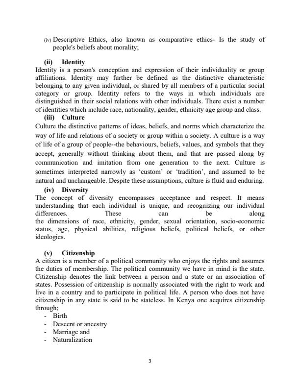Page 3 – UCU 106: Ethics, Diversity and Citizenship in Kenya Notes – Kenyaplex