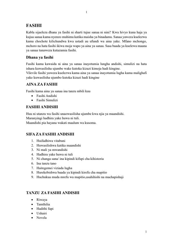 Page 1 – Fasihi Notes - 6 Pages – Kenyaplex