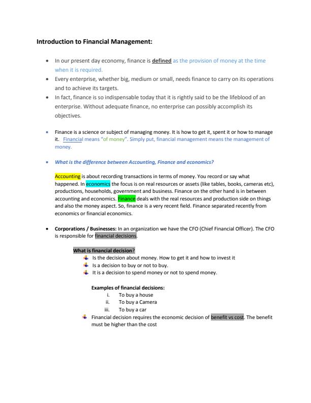 Page 1 – Introduction to Financial Management Notes – Kenyaplex