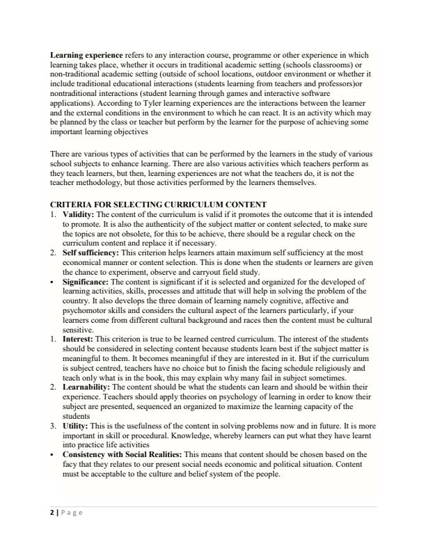 Page 2 – EDCI 311: Secondary School Curriculum Notes – Kenyaplex