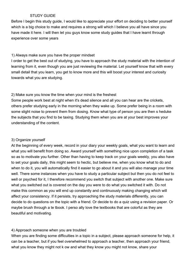 Page 1 – Study Guide - Tips on Studying – Kenyaplex