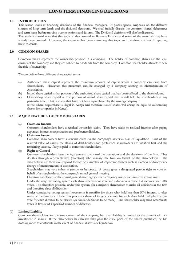 Page 1 – Long Term Financing Notes – Kenyaplex
