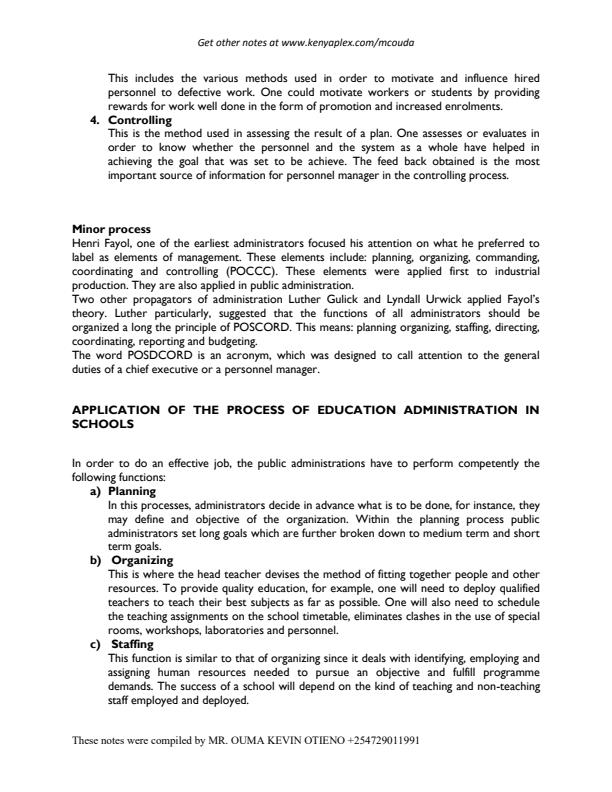 Page 2 – EMA 411: Educational Administration and Management Notes – Kenyaplex