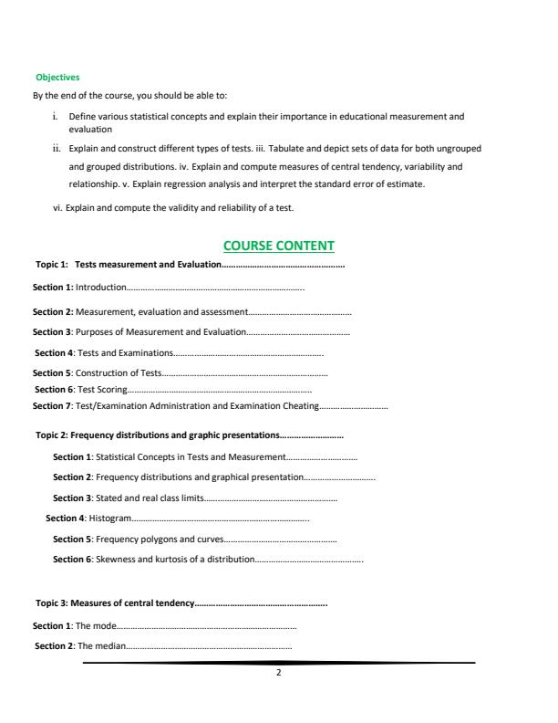 Page 2 – EPY 410: Educational Measurement and Evaluation Notes – Kenyaplex