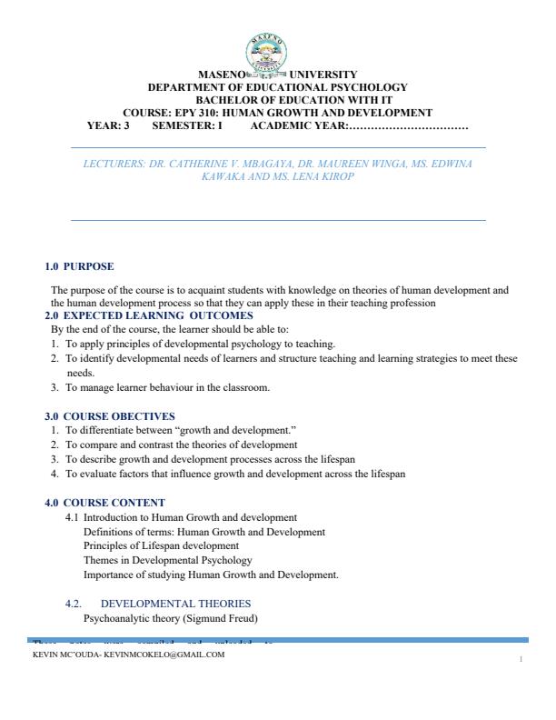 Page 1 – EPY 310: Human Growth and Development Notes – Kenyaplex