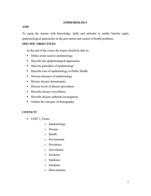 Page 1 – Epidemiology Lecture Notes 2nd Year – Kenyaplex